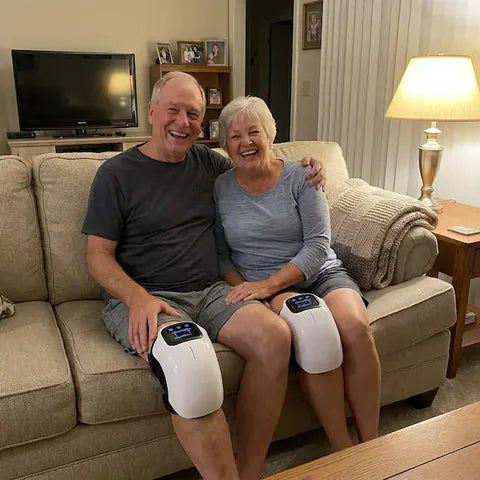Knee massagers in use on the sofa