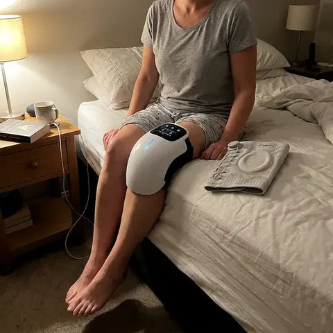 Knee massager in use in the evening